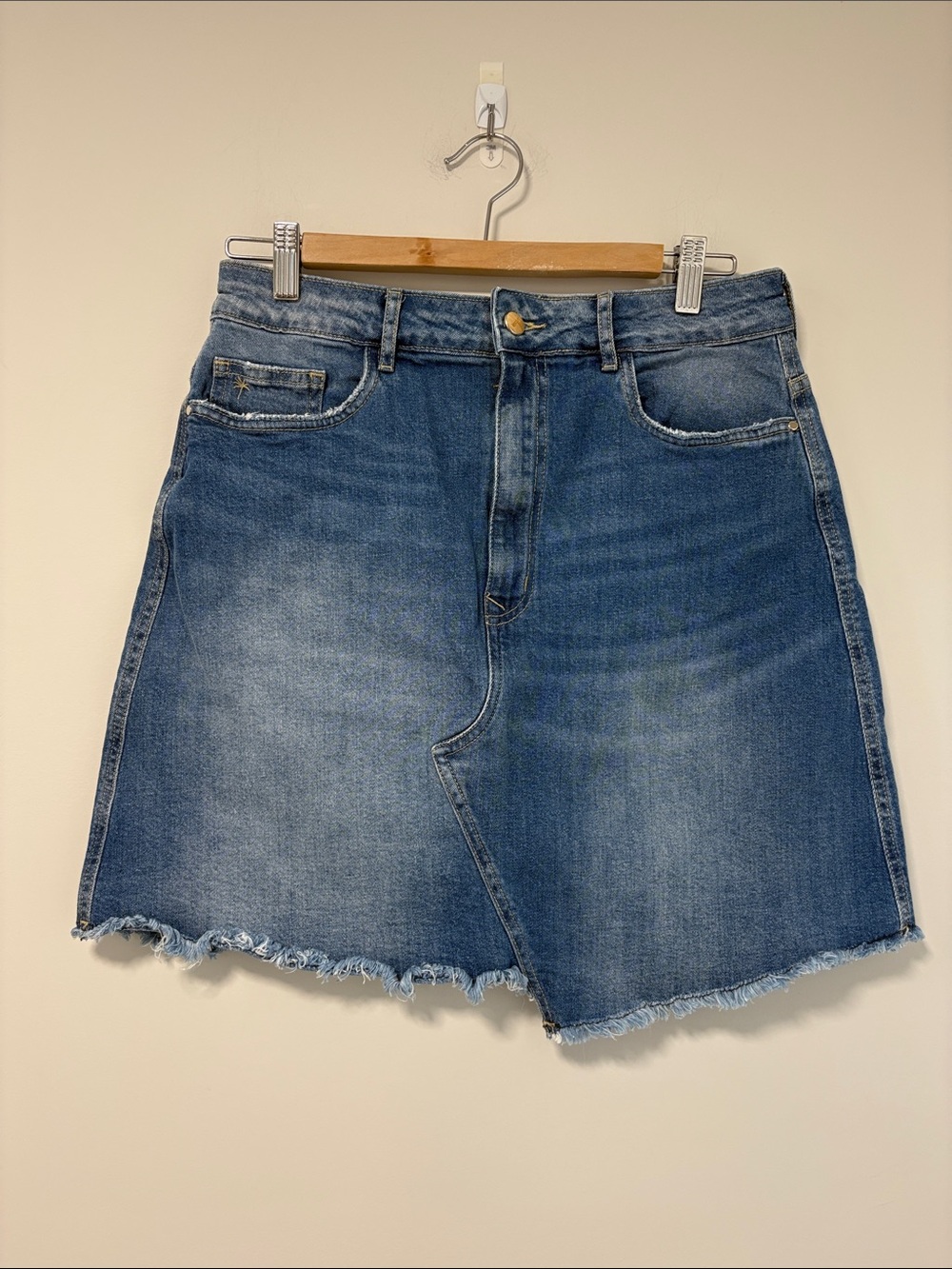 NWOT Lez a Lez Asymmetrical Blue Denim Skirt with Frayed Hem